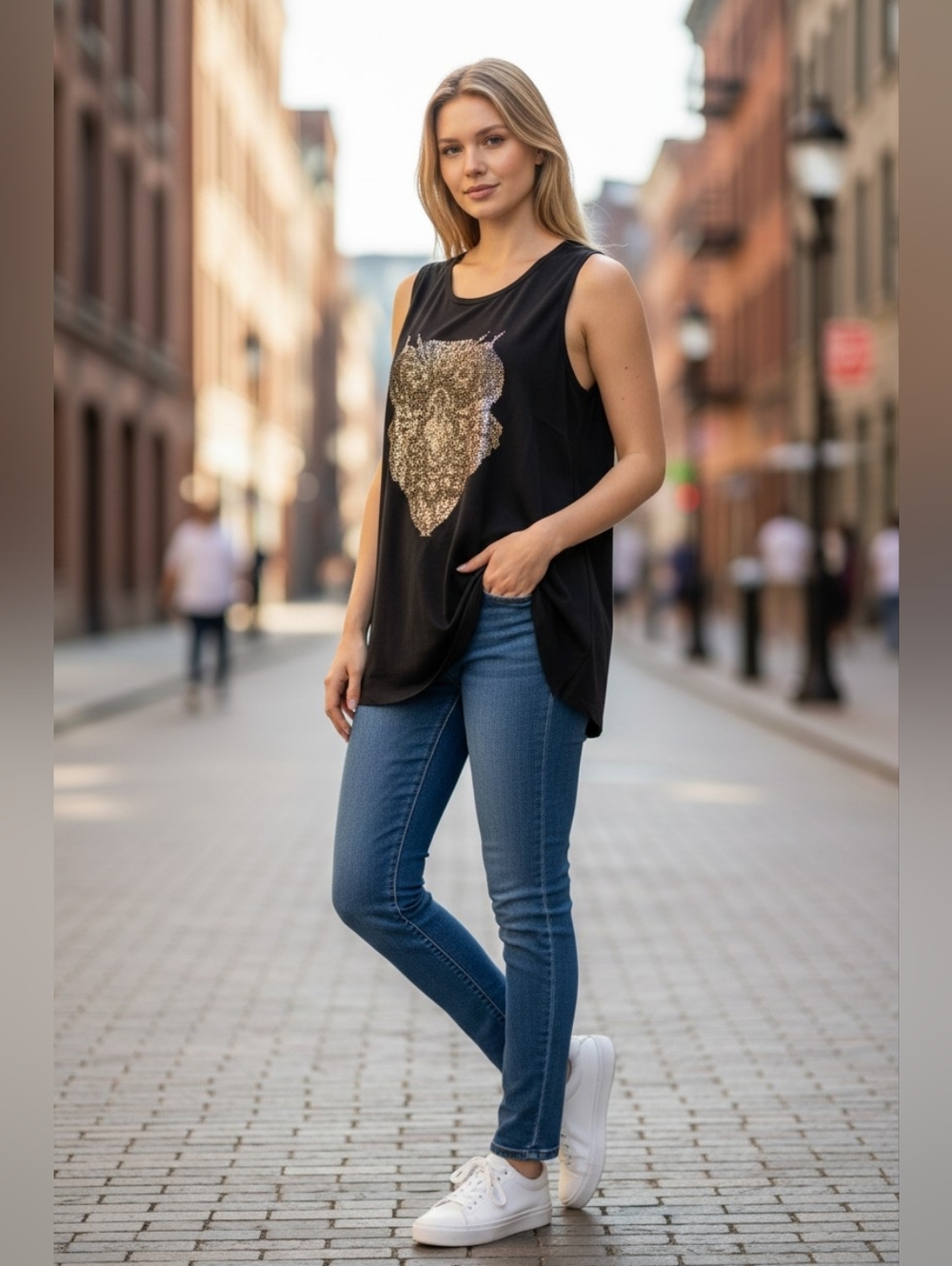 SHINY Black Sleeveless Dress/Tank Top with Silver Studded Owl Graphic Size XL